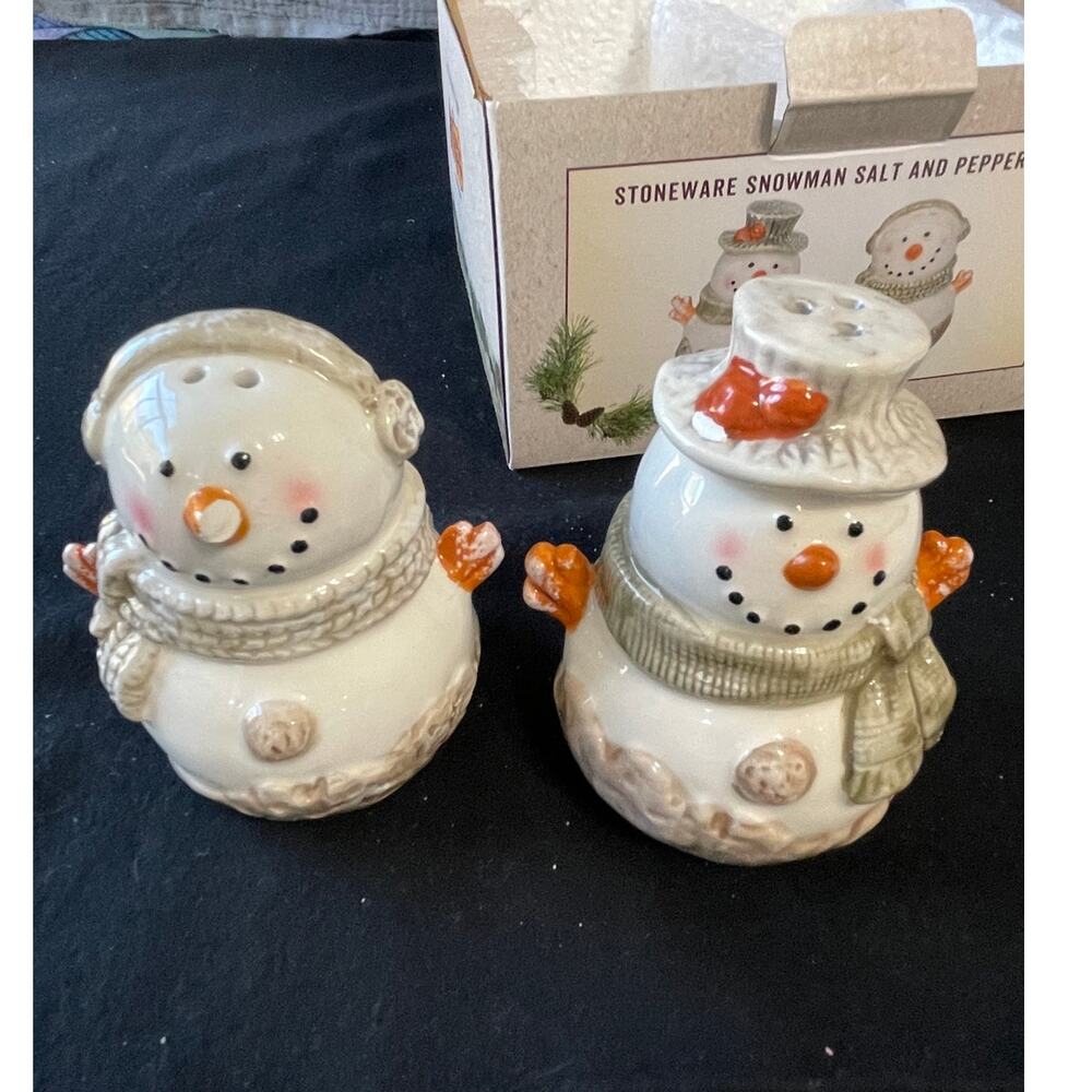 Stoneware Snowman Salt & Pepper Shakers in Box